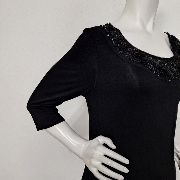 Miss Couture Black Whimsigoth Fairy Bead & Flower Embellished Sheer Hem Dress M - Picture 4 of 13